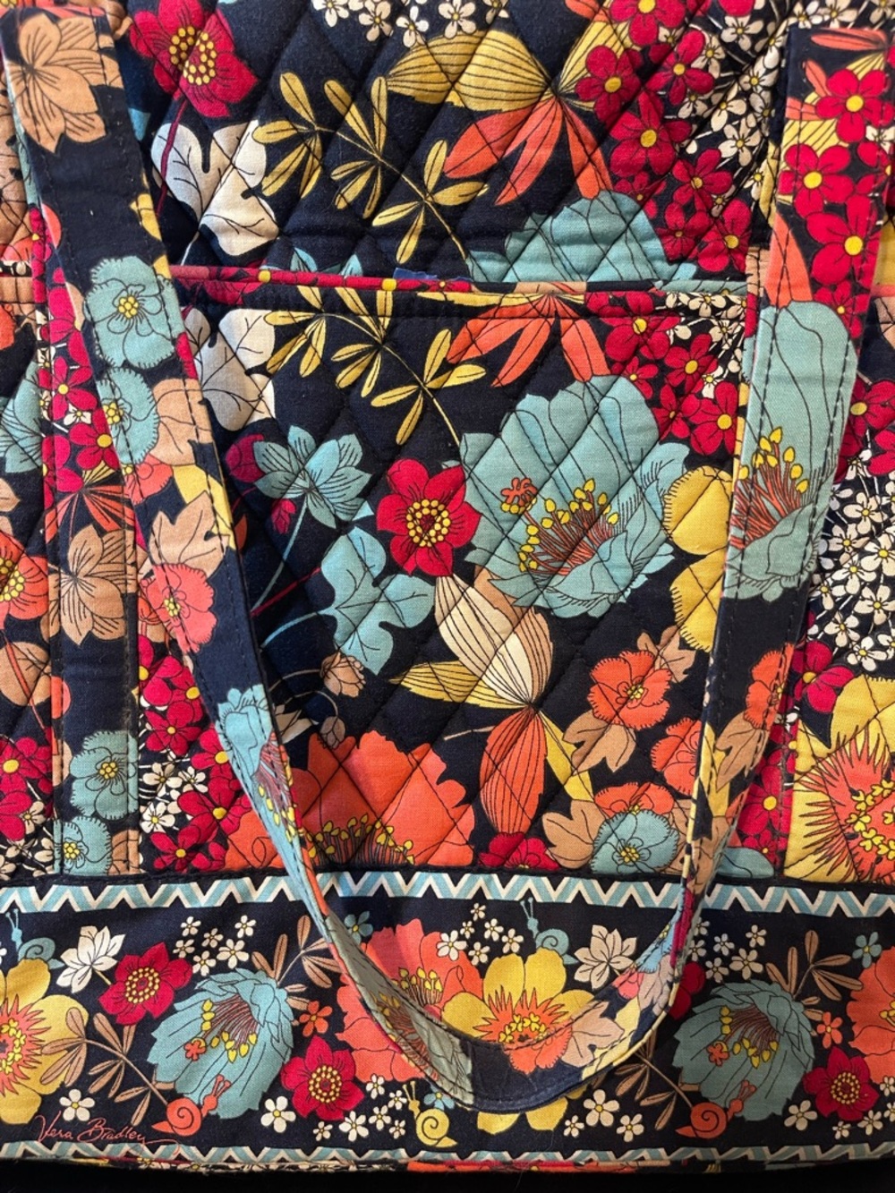 Vera Bradley Quilted Floral Tote with Coral, Turquoise & Yellow Accents - Picture 2 of 11